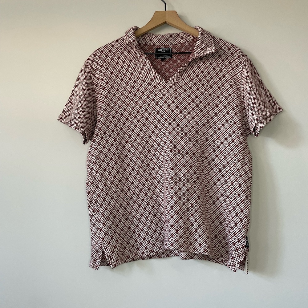 Todd Snyder knit linen blend polo t-shirt burgundy large